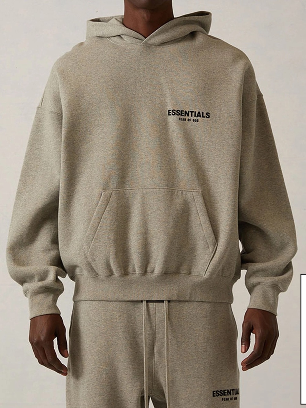 🩶FEAR OF GOD ESSENTIALS Dark Oatmeal/Heather Gray Hoodie - Chest Logo Medium NWT